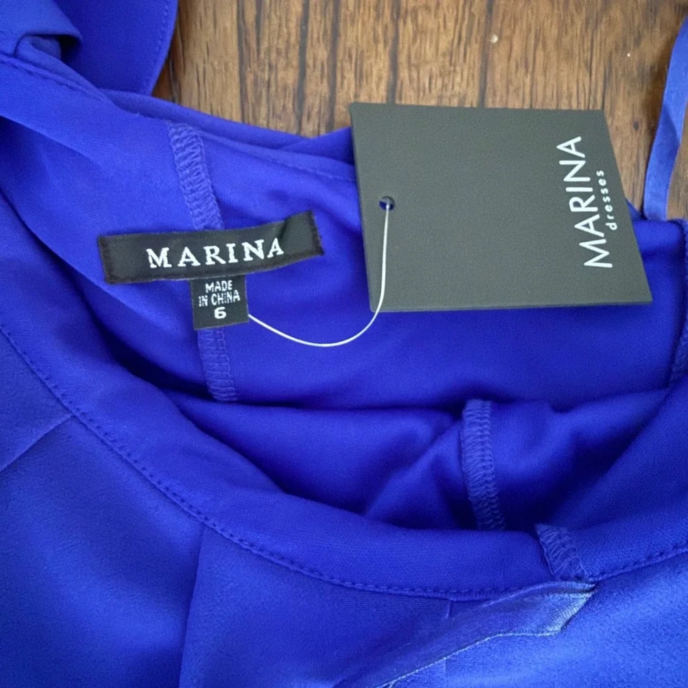 Marina One Shoulder Ruffle Sheath Dress Cobalt Blue Size 6 NWT - Picture 4 of 7